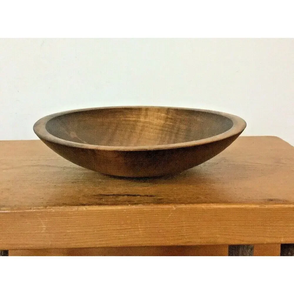 Set 4 Vtg Mid Century Hardwood International Paper Stamped Wooden Salad Bowl Set